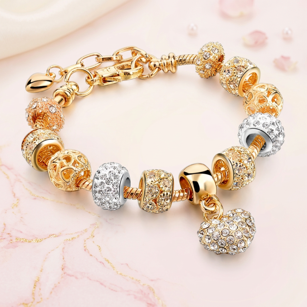 Sparkling Heart Charm Bracelet