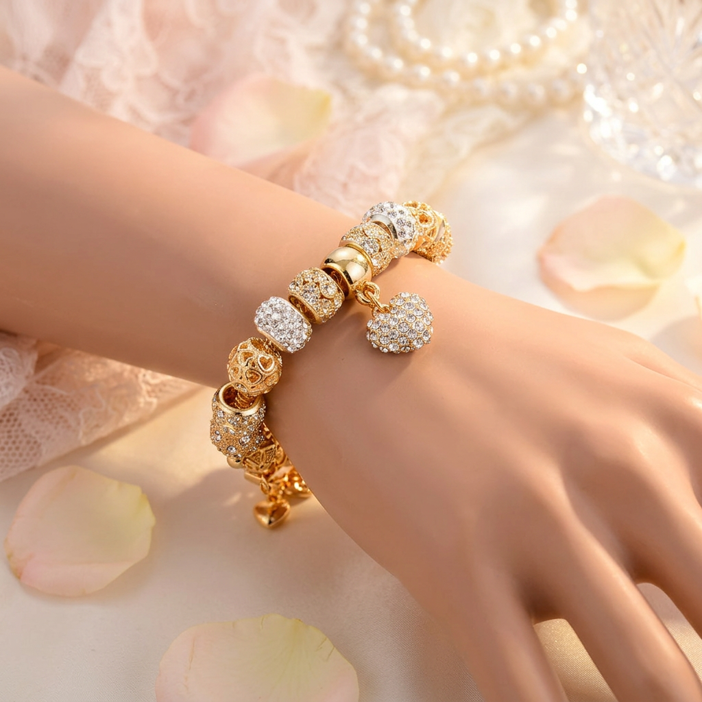 Sparkling Heart Charm Bracelet