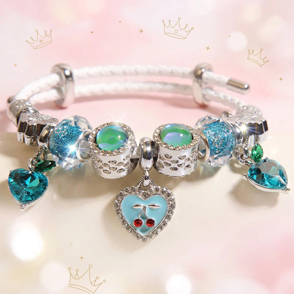 Sweet Cherry Heart Charm Bracelet