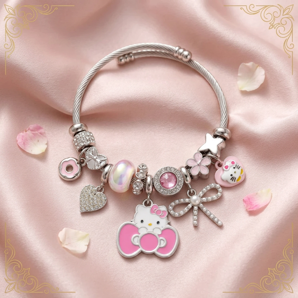 Hello Kitty Bubblegum Pink Bow Charm Bangle