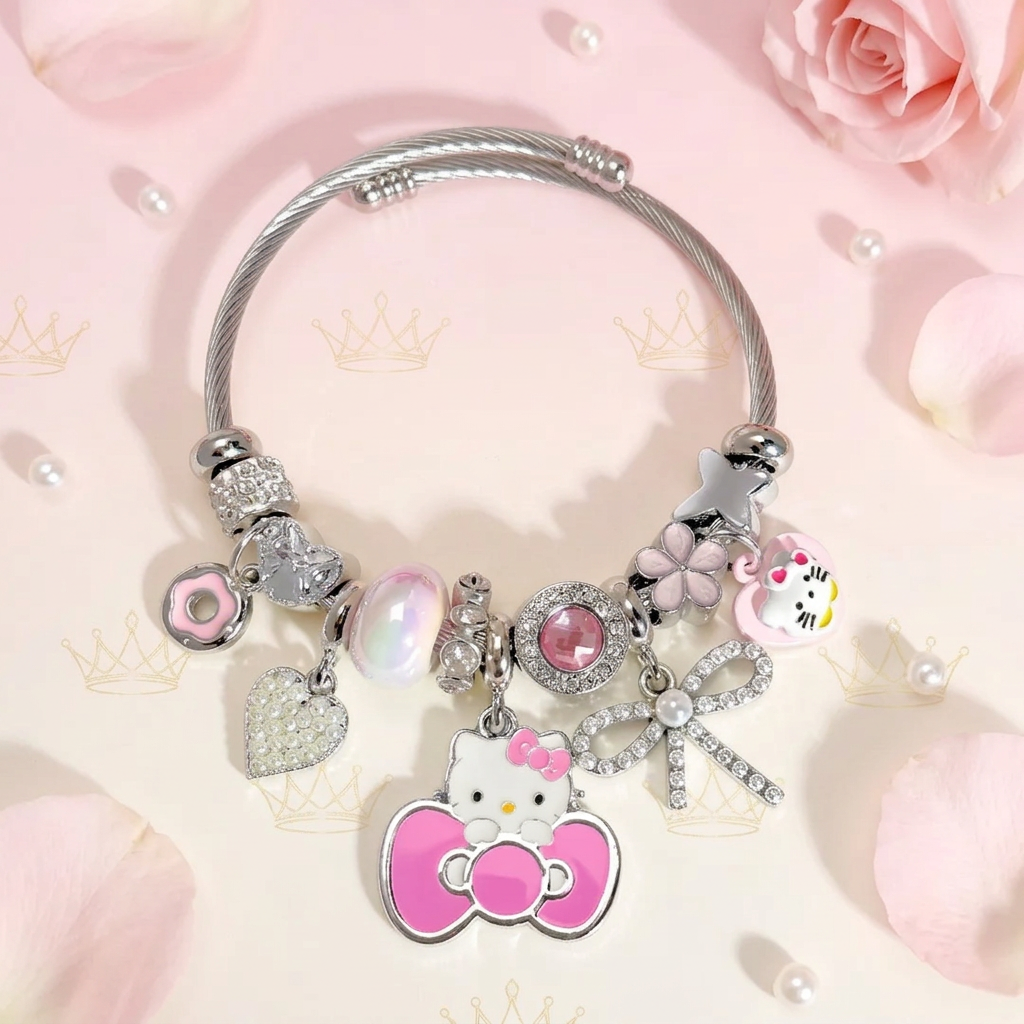 Hello Kitty Bubblegum Pink Bow Charm Bangle