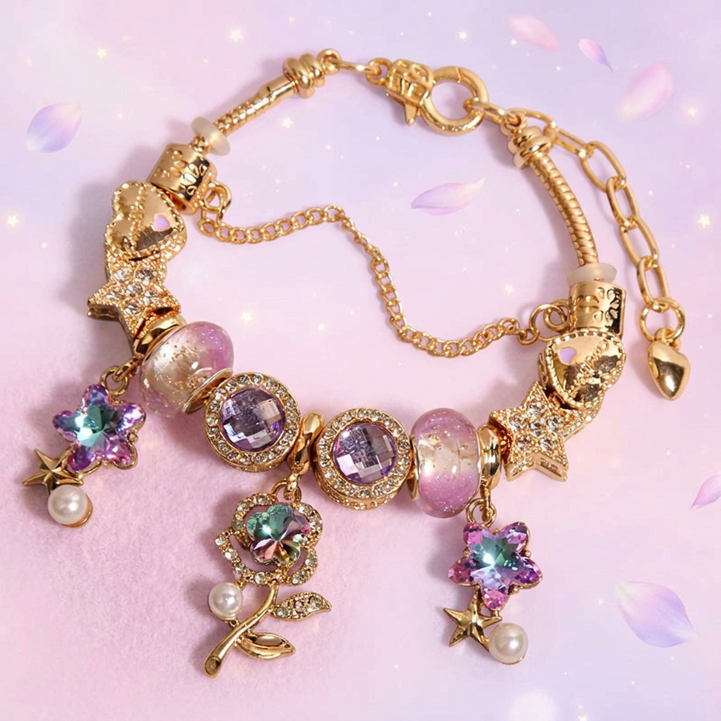 Celestial Lavender Rose Charm Bracelet