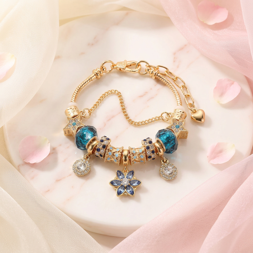 Celestial Ocean Blossom Charm Bracelet