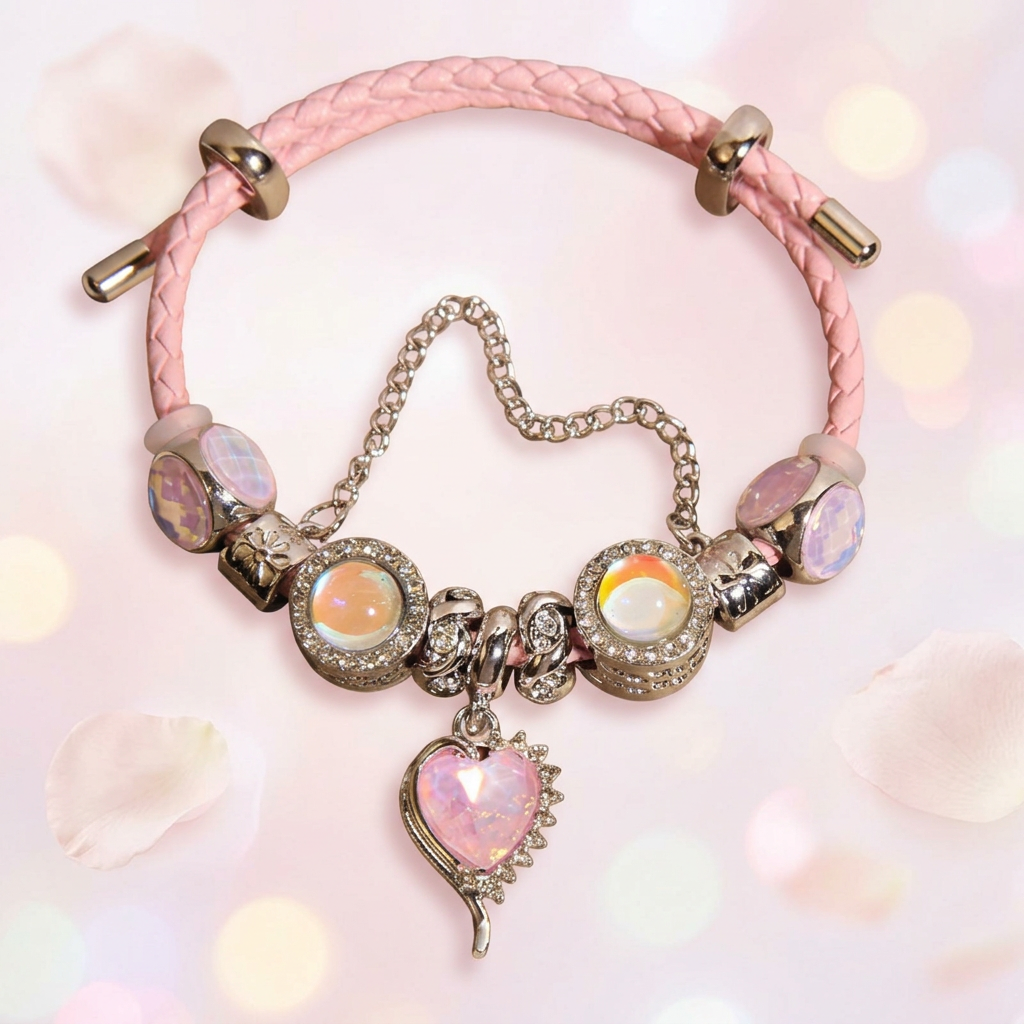 Dreamy Iridescent Heart Charm Bracelet