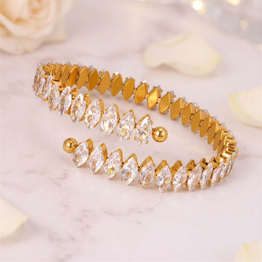 Marquise Cluster Open Cuff Bangle
