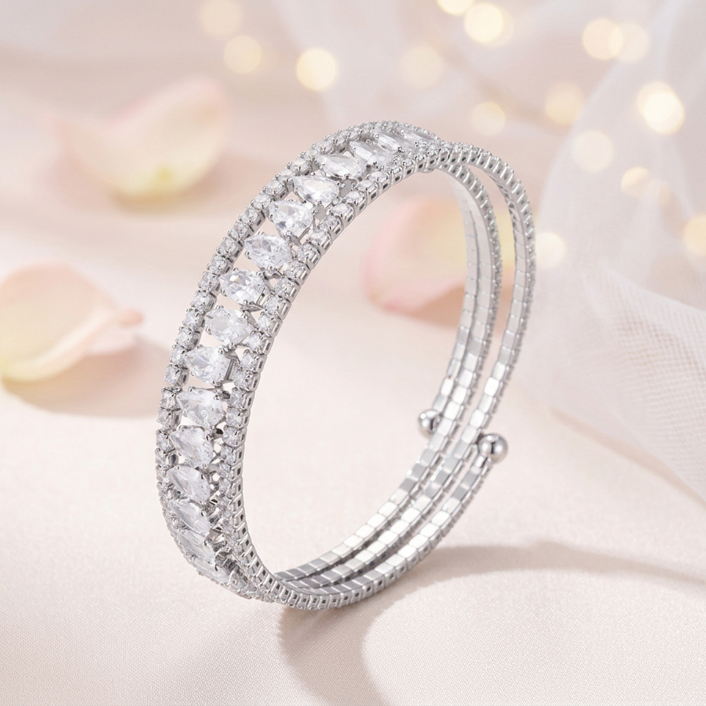 Luxury Pear-Cut Triple Row Wrap Bangle