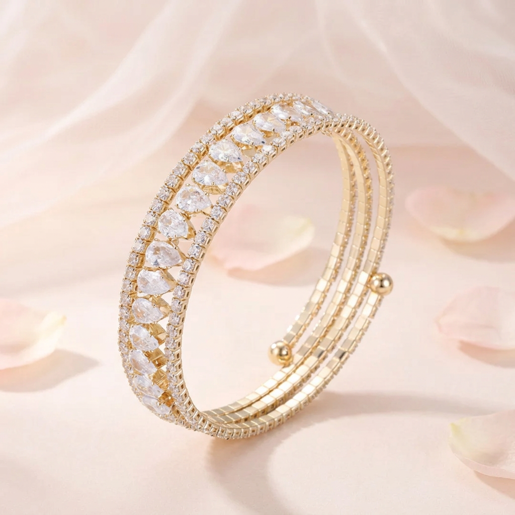 Luxury Pear-Cut Triple Row Wrap Bangle