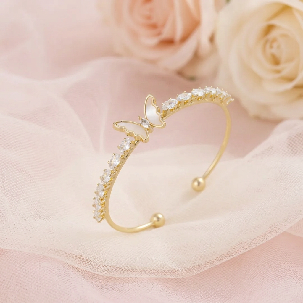 Mother of Pearl Butterfly Open Cuff Bangle