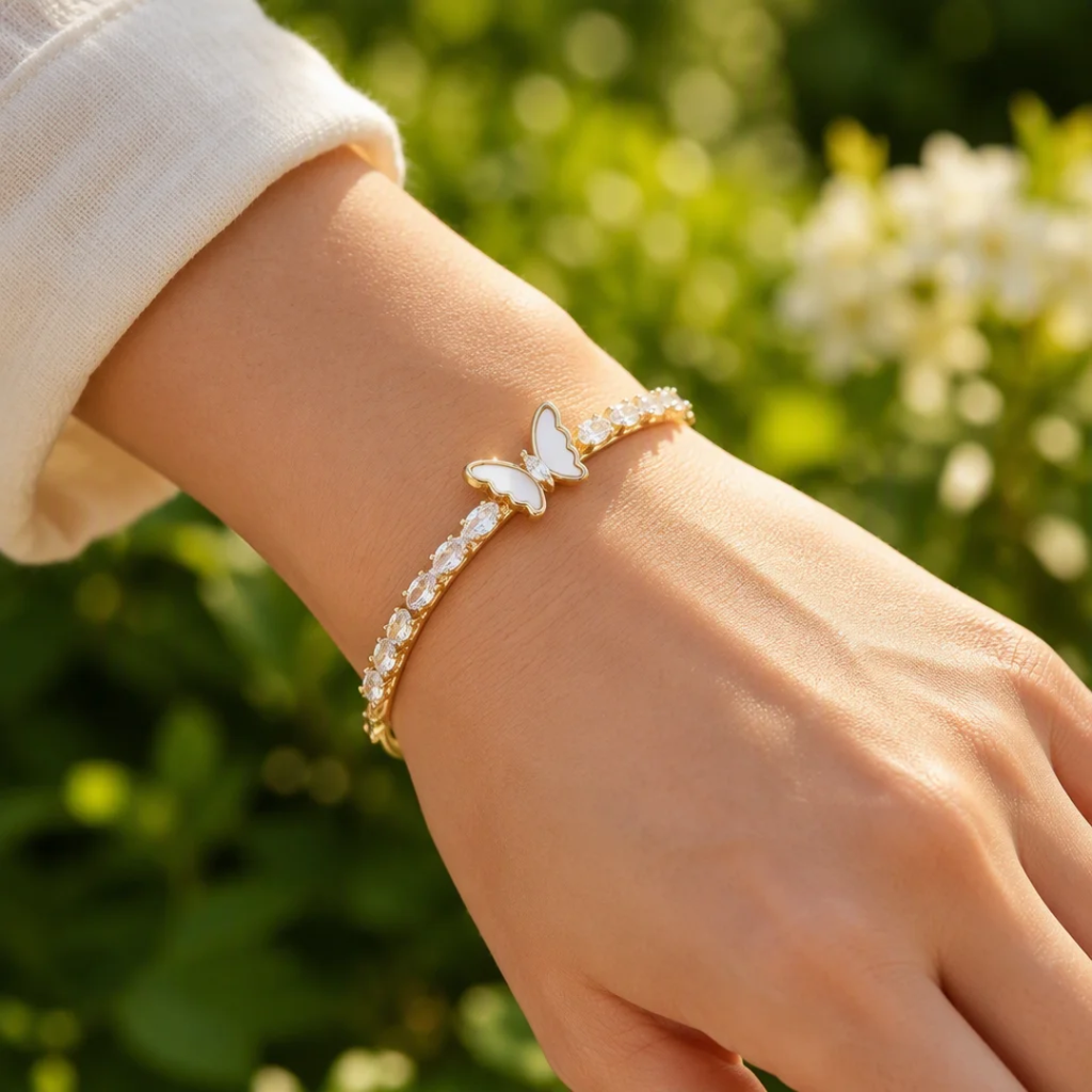 Mother of Pearl Butterfly Open Cuff Bangle