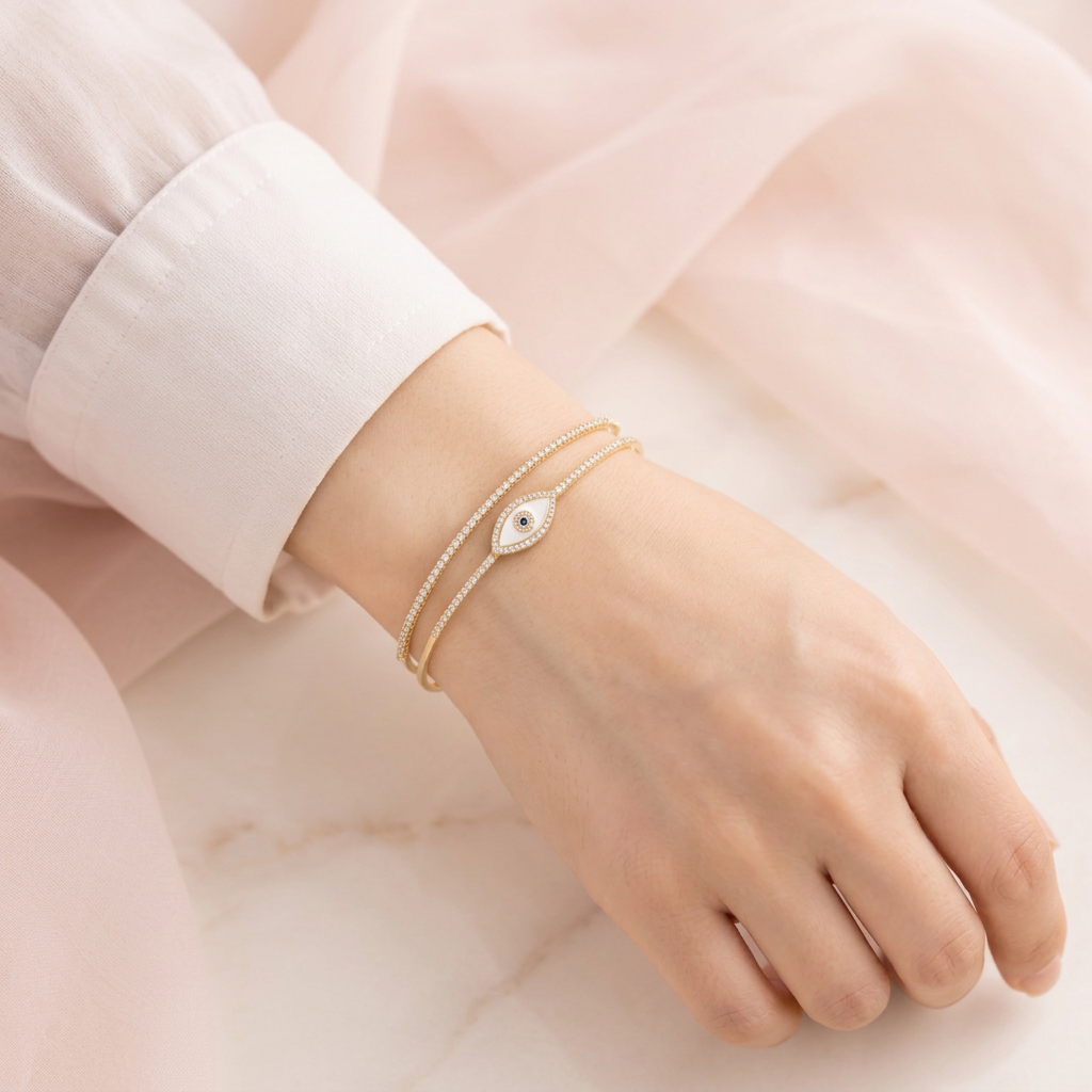 Layered Evil Eye Cuff Bangle
