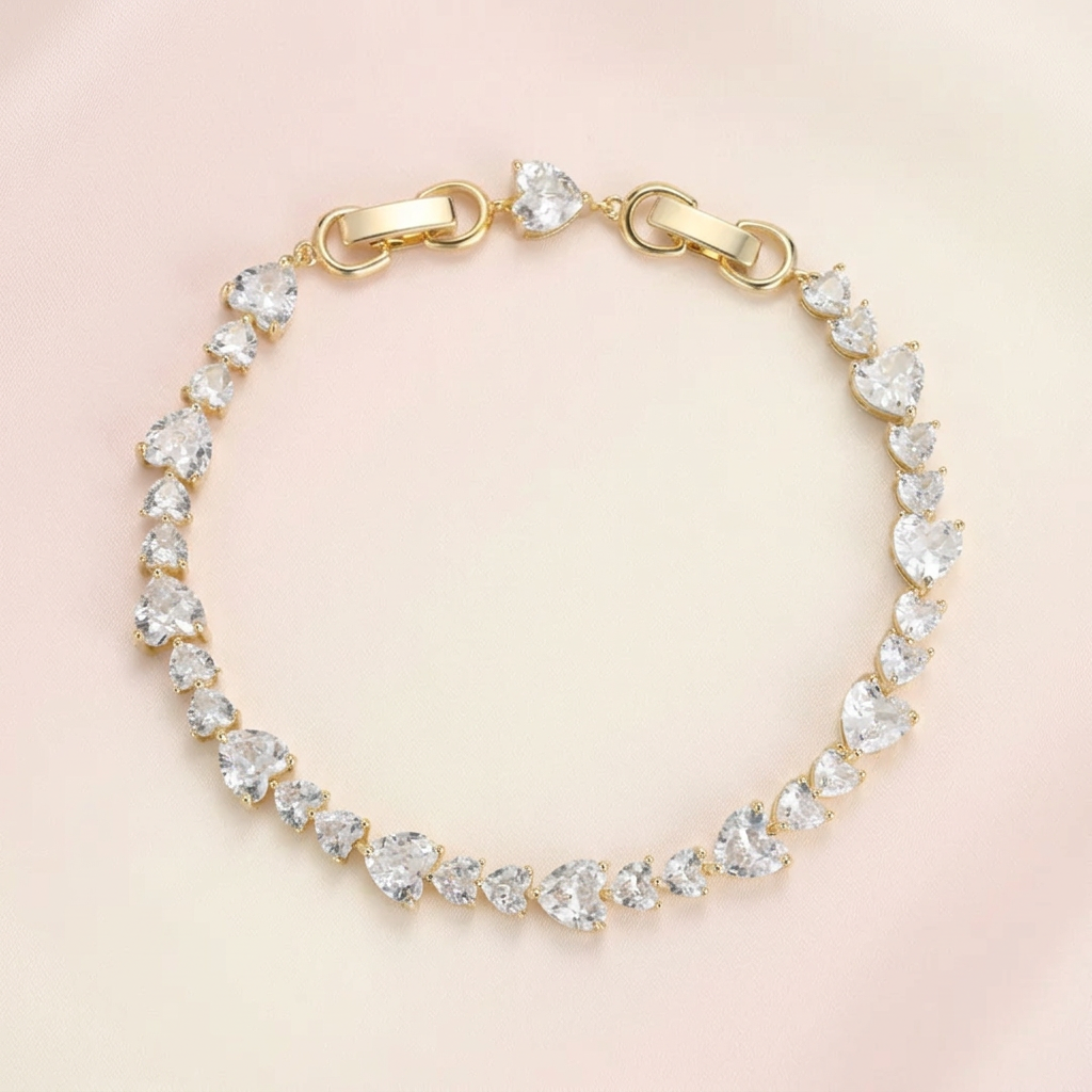 Faceted Heart Tennis Bracelet