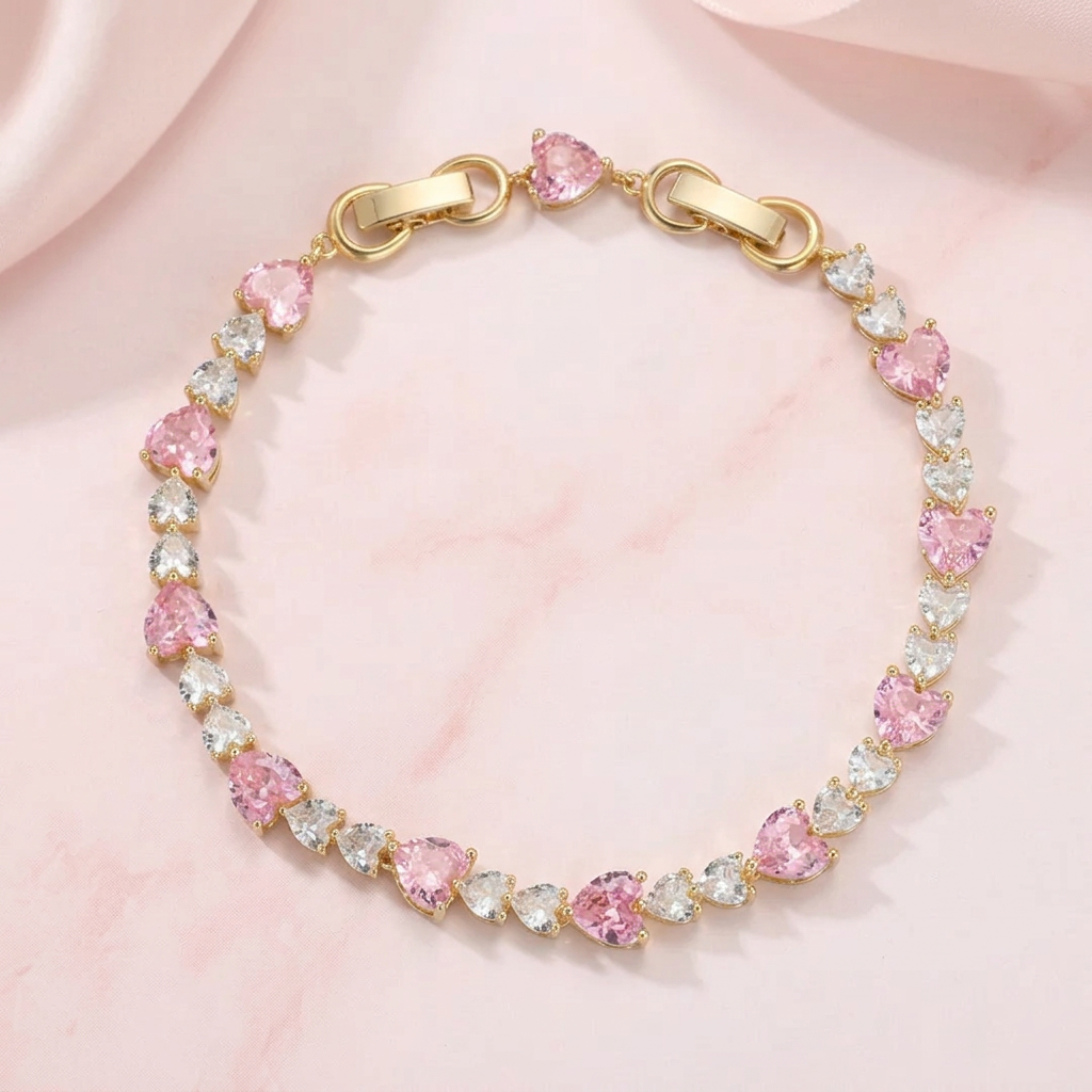 Faceted Heart Tennis Bracelet