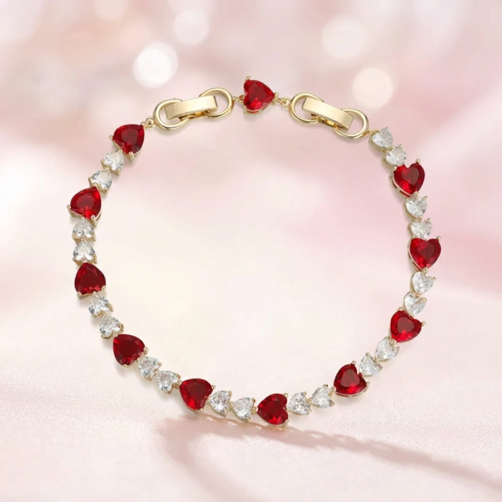 Faceted Heart Tennis Bracelet