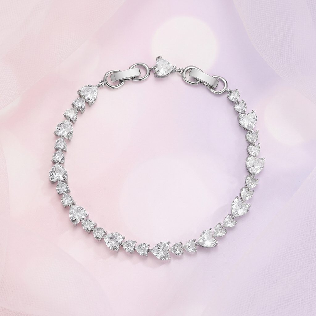 Faceted Heart Tennis Bracelet