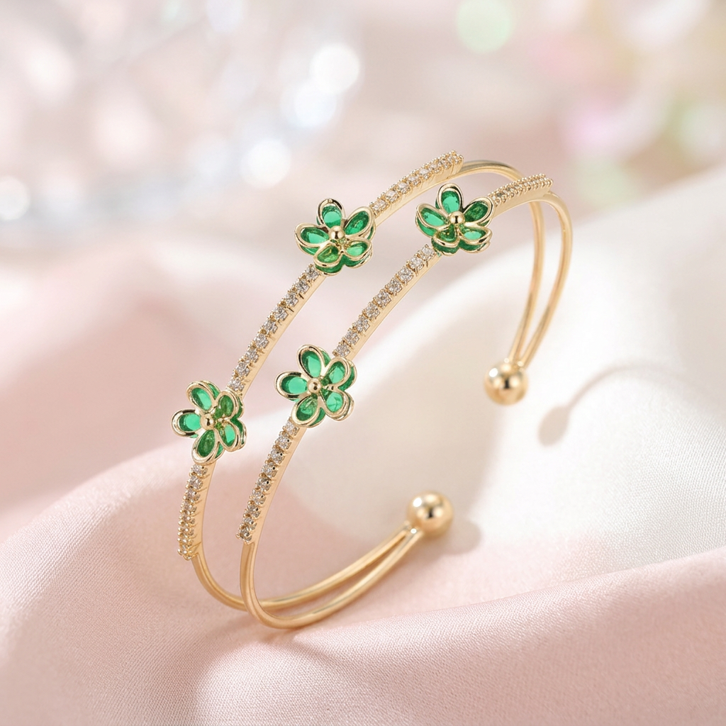 Layered Blossom Open Cuff Bangle