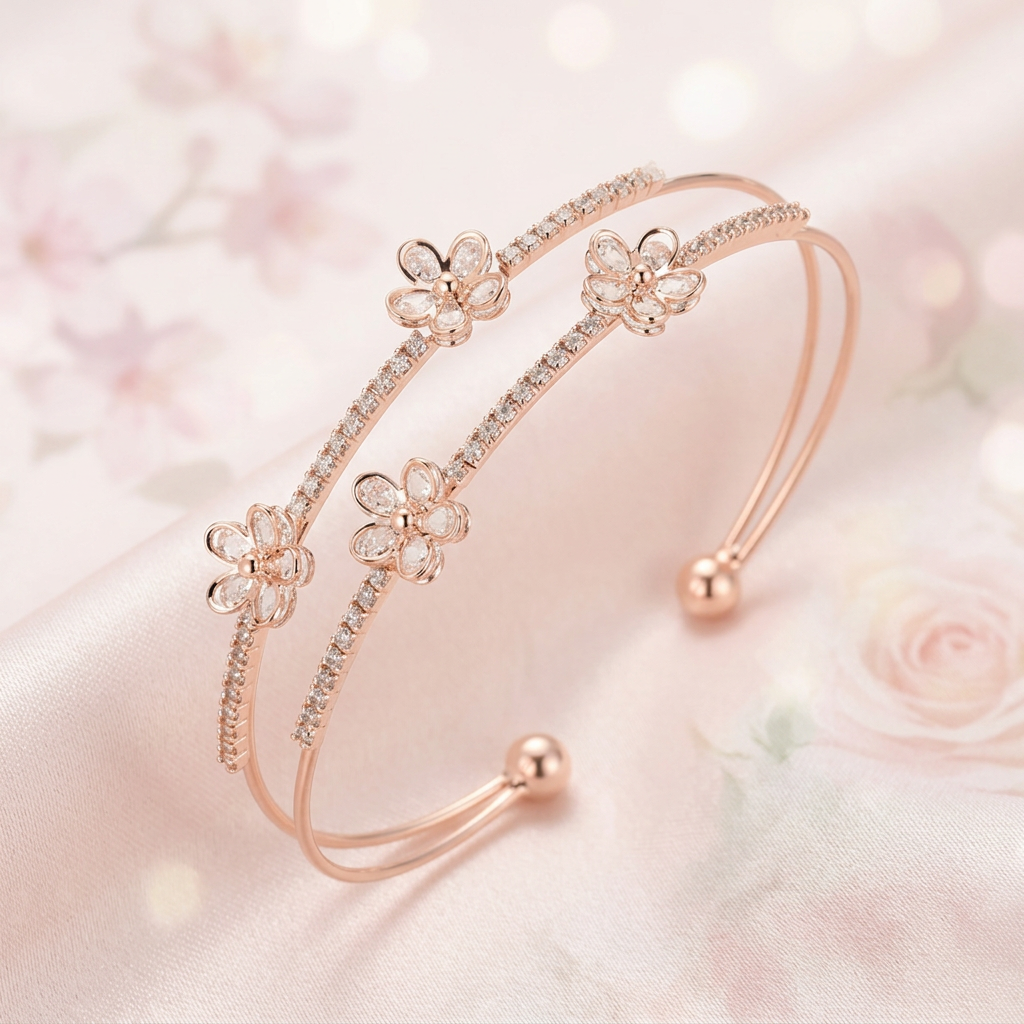Layered Blossom Open Cuff Bangle