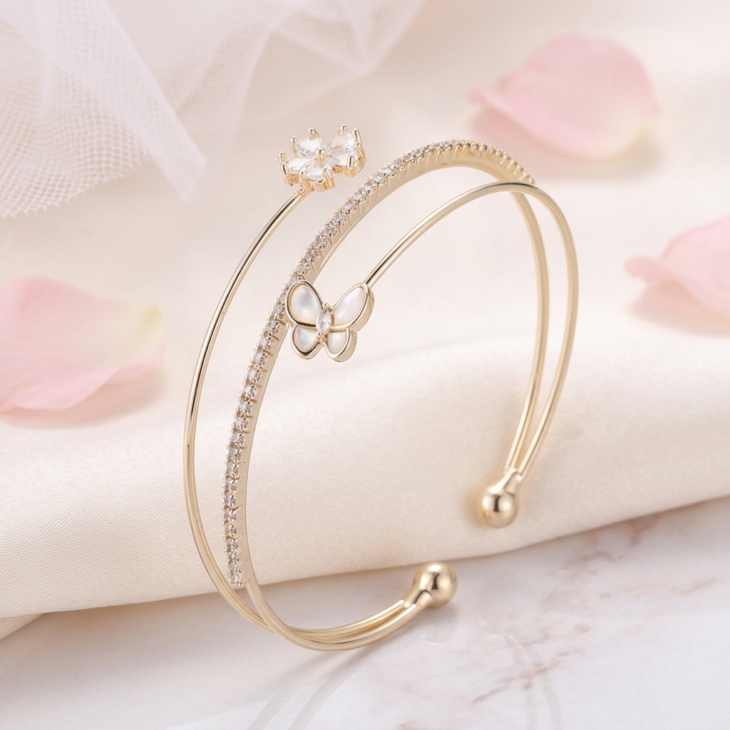 Mother of Pearl Butterfly & Blossom Bangle