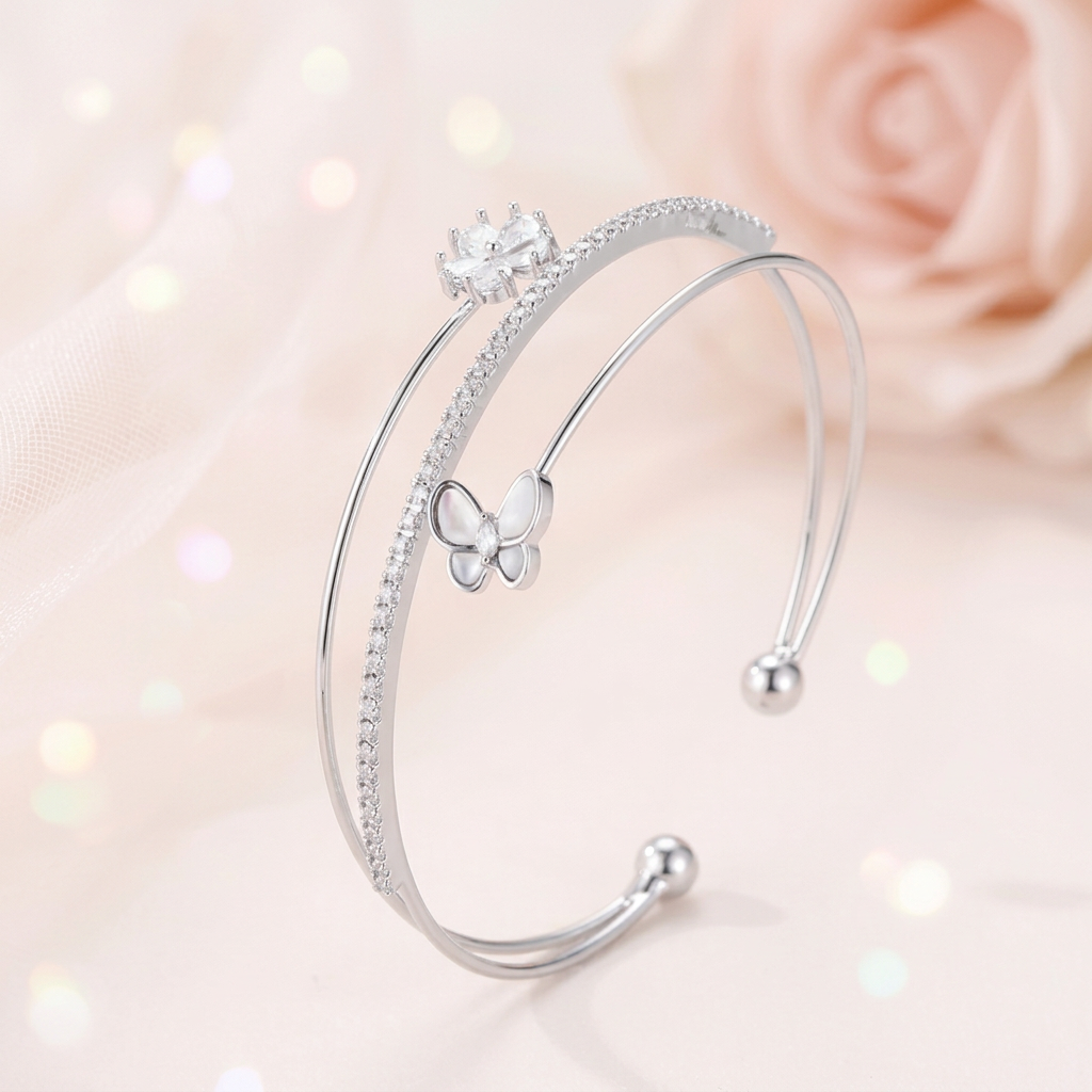 Mother of Pearl Butterfly & Blossom Bangle