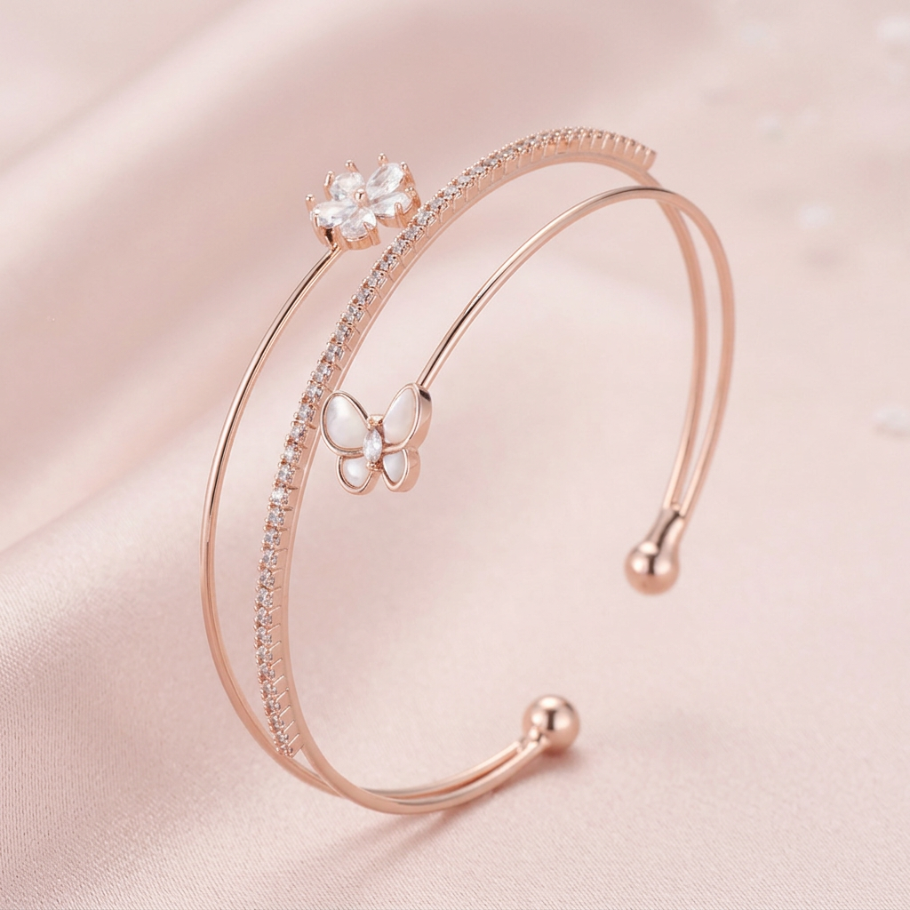 Mother of Pearl Butterfly & Blossom Bangle