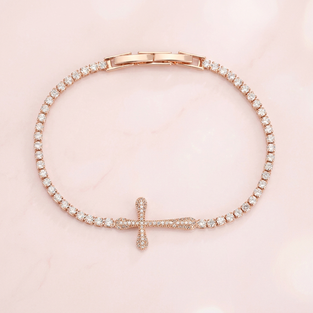 Dainty Crystal Sideways Cross Tennis Bracelet