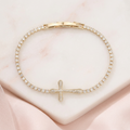 Dainty Crystal Sideways Cross Tennis Bracelet