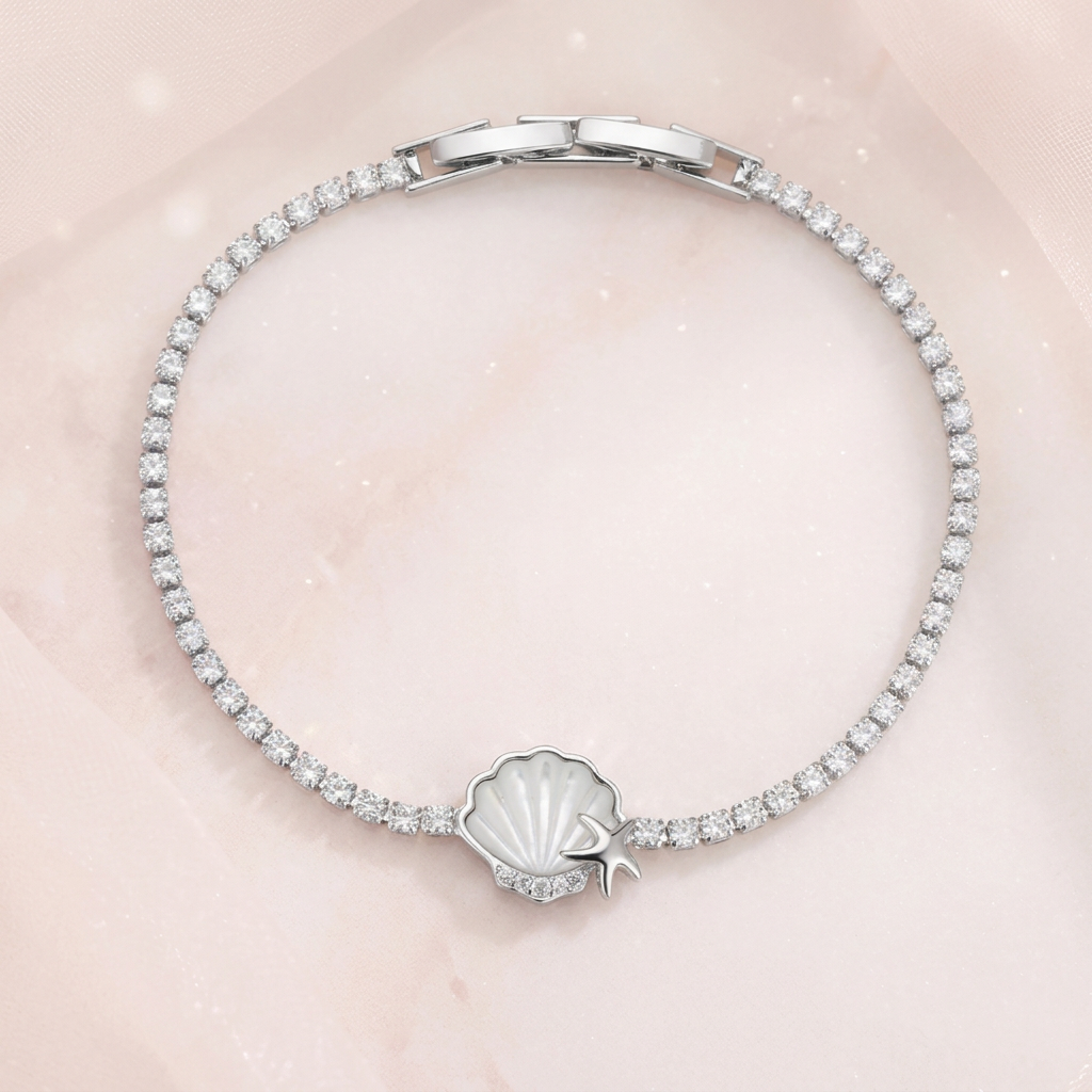 Coastal Mother of Pearl Seashell Tennis Bracelet