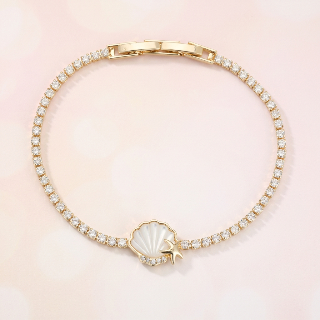 Coastal Mother of Pearl Seashell Tennis Bracelet