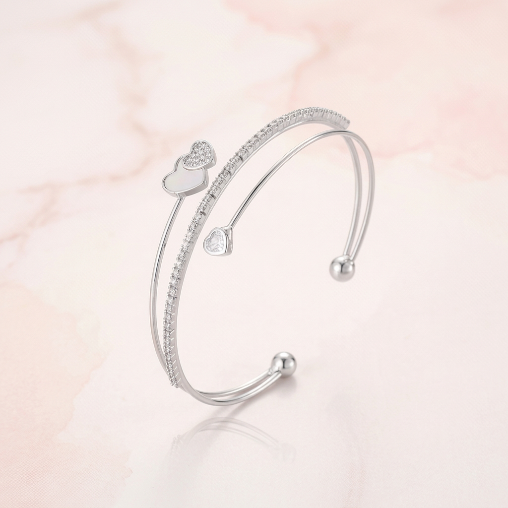 Layered Heart Open Cuff Bangle