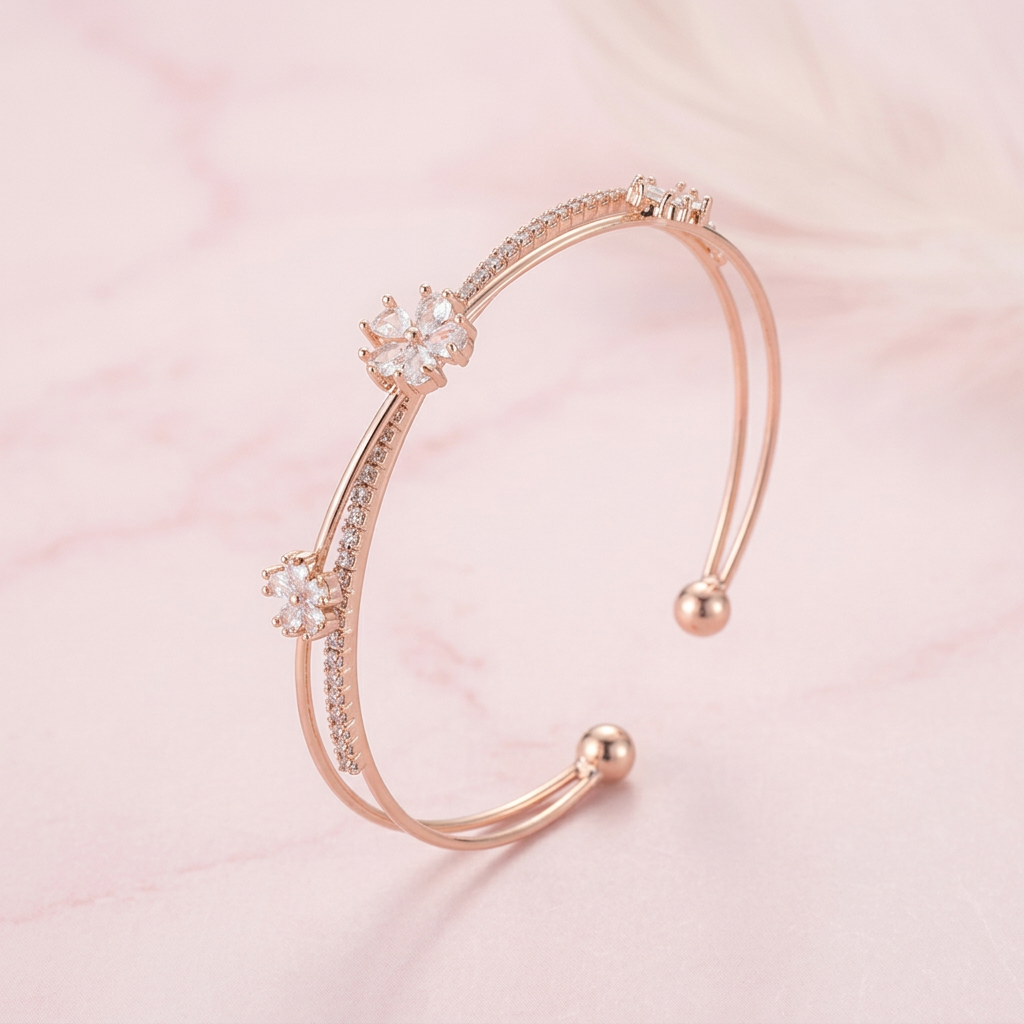 Layered Blossom Open Cuff Bangle