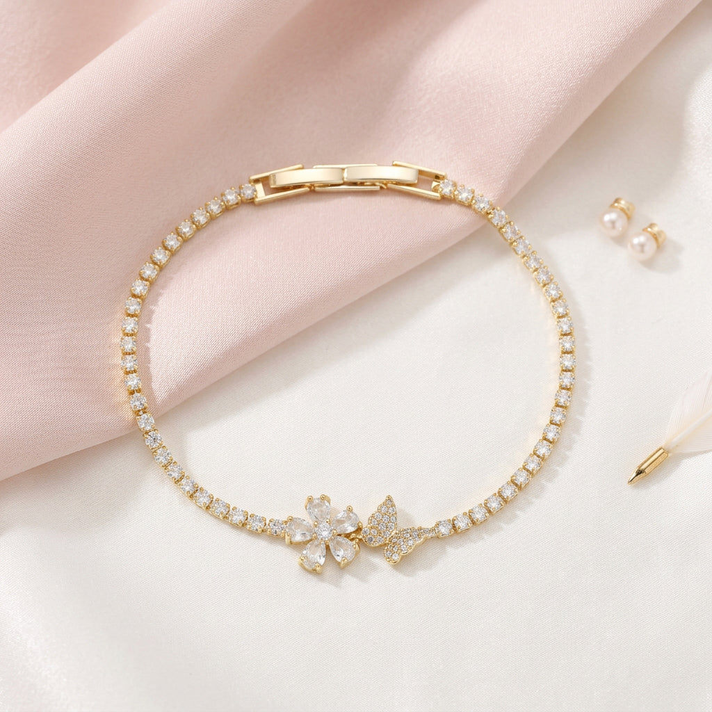 Mariposa Crystal Tennis Bracelet with Blossom Charm
