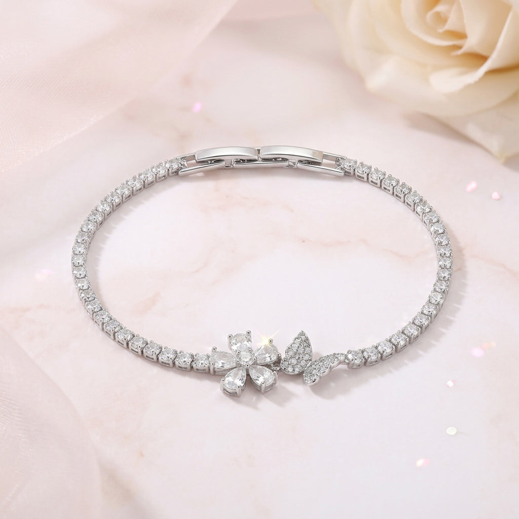 Mariposa Crystal Tennis Bracelet with Blossom Charm