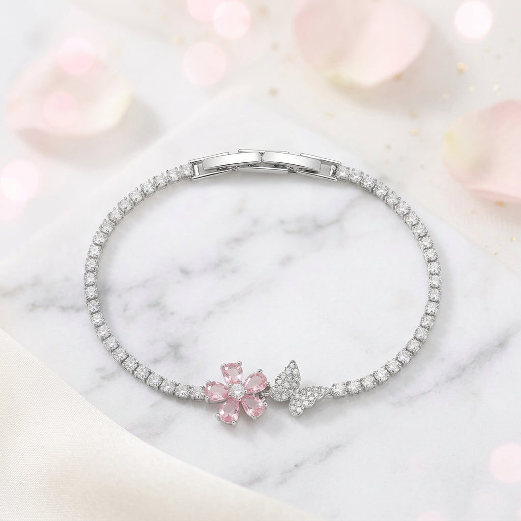 Mariposa Crystal Tennis Bracelet with Blossom Charm