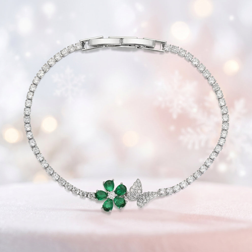 Mariposa Crystal Tennis Bracelet with Blossom Charm
