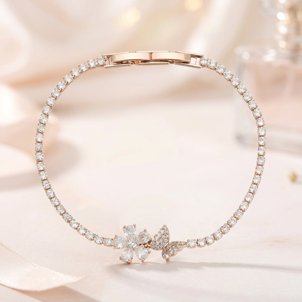 Mariposa Crystal Tennis Bracelet with Blossom Charm