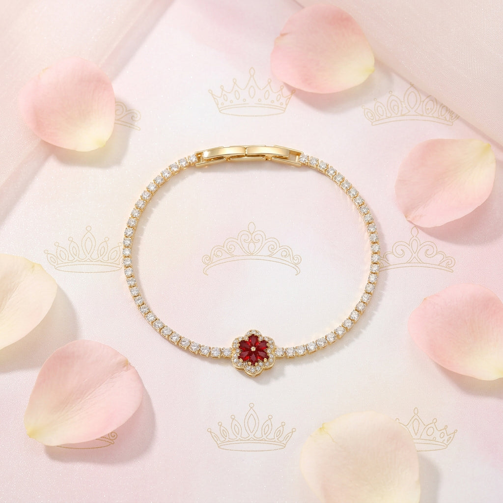 Sparkling Zircon Floral Tennis Bracelet – Elegant Clover Flower Crystal Link Bracelet for Women