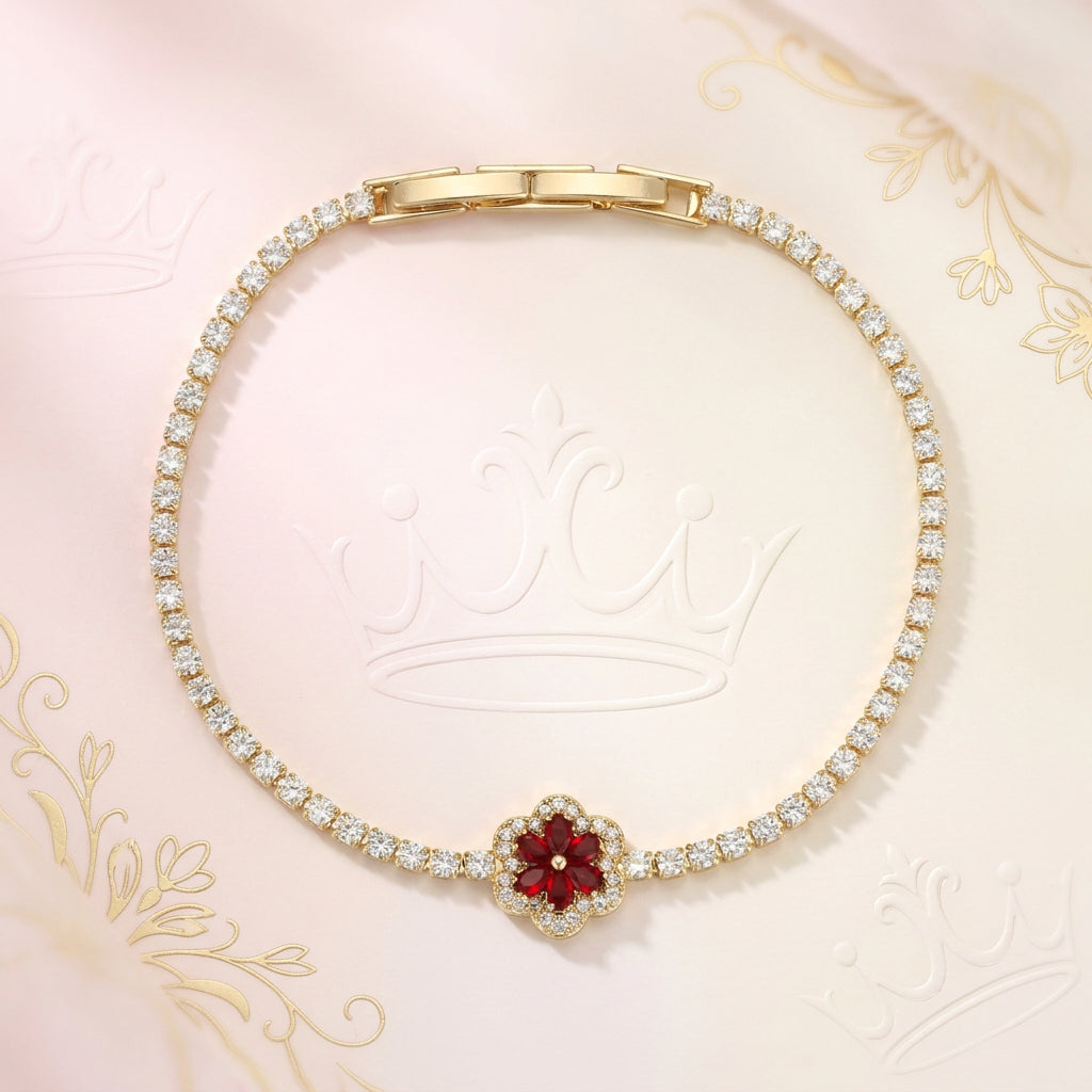Sparkling Zircon Floral Tennis Bracelet – Elegant Clover Flower Crystal Link Bracelet for Women