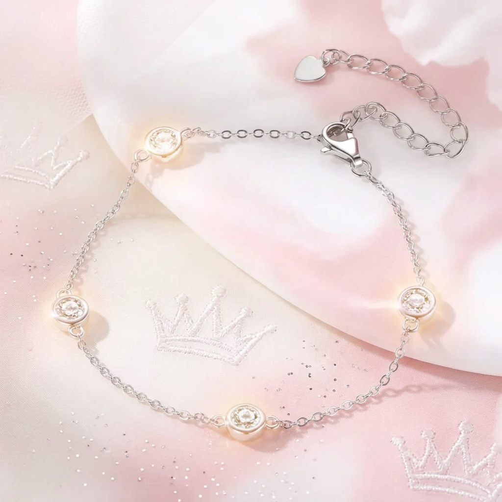 Sparkling Moissanite Bezel Station Chain Bracelet – 925 Sterling Silver Dainty Adjustable Heart Charm Wristlet