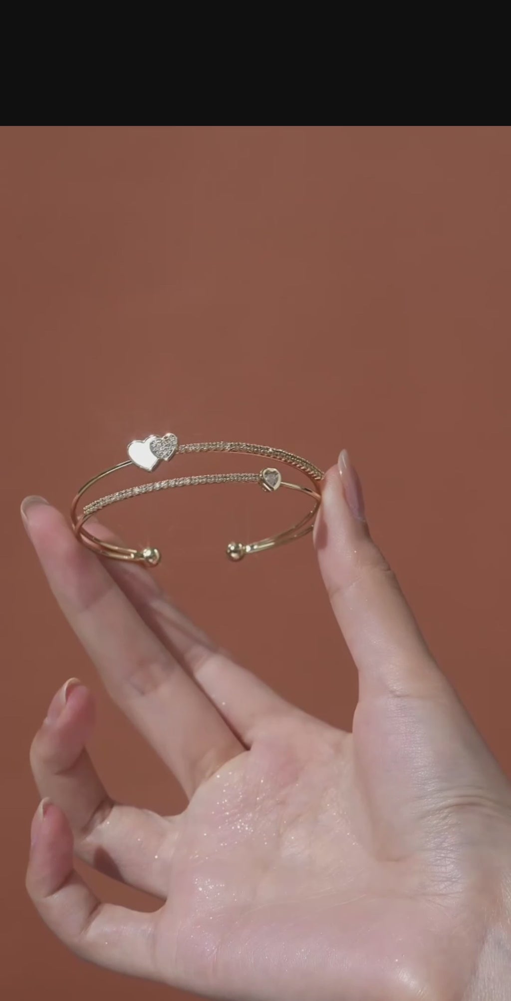 Layered Heart Open Cuff Bangle